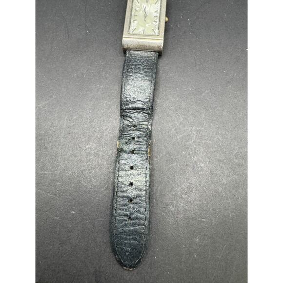 White Pearlized Dial Silver Tone Rectangle Case Black Leather Band Watch main image 6